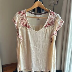 Knox Rose Cream and Orange Ruffled Embellished Blouse
